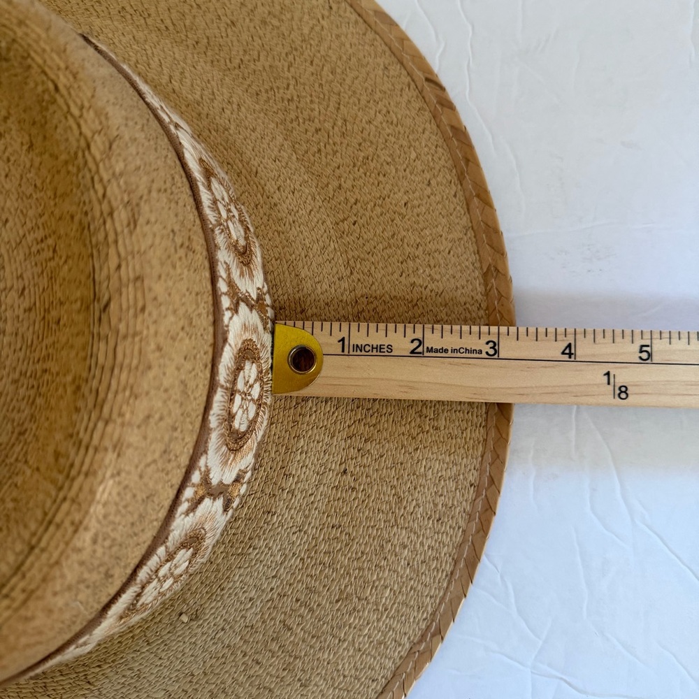 Tan Straw Boater Brim Hat with Floral Band and Tassel - Picture 10 of 11